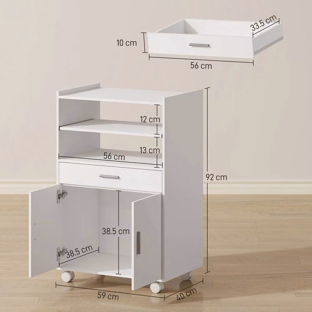 KORVIXA Modern White Matt Kitchen Trolley with Hinged Doors and Internal Shelves – 2
