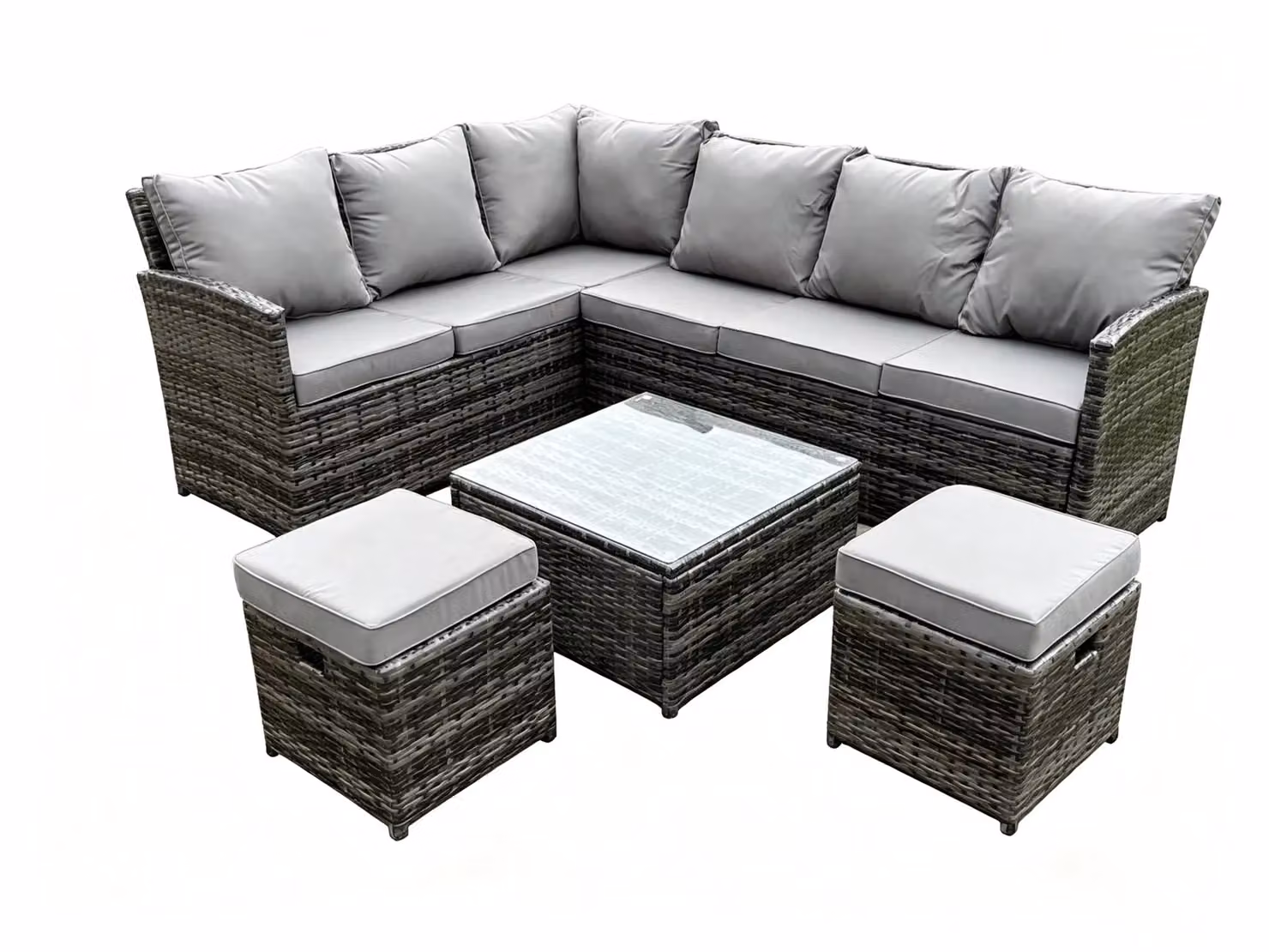 Fimous 8 Seater L-Shape Rattan Corner Sofa Set with Coffee Table and Ottoman in Grey – 2