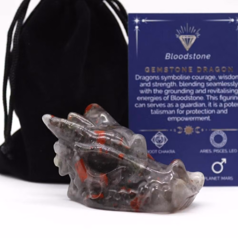 KDMD Bloodstone Small Dragon Head Grounding Gemstone Sculpture in Black – 2