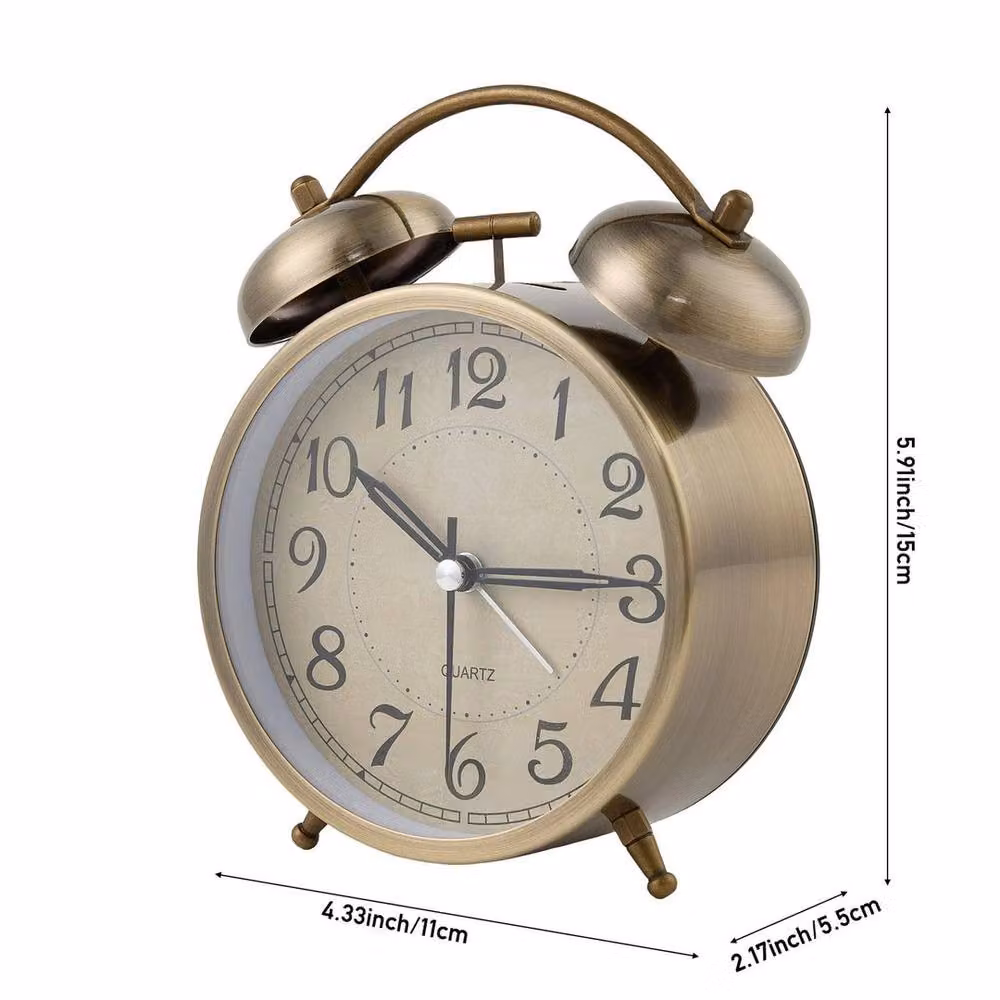 NESTLUNE Retro Twin Bell Silent Analog Alarm Clock in Bronze, W/D/H: 15 x 15 x 10 cm – 2