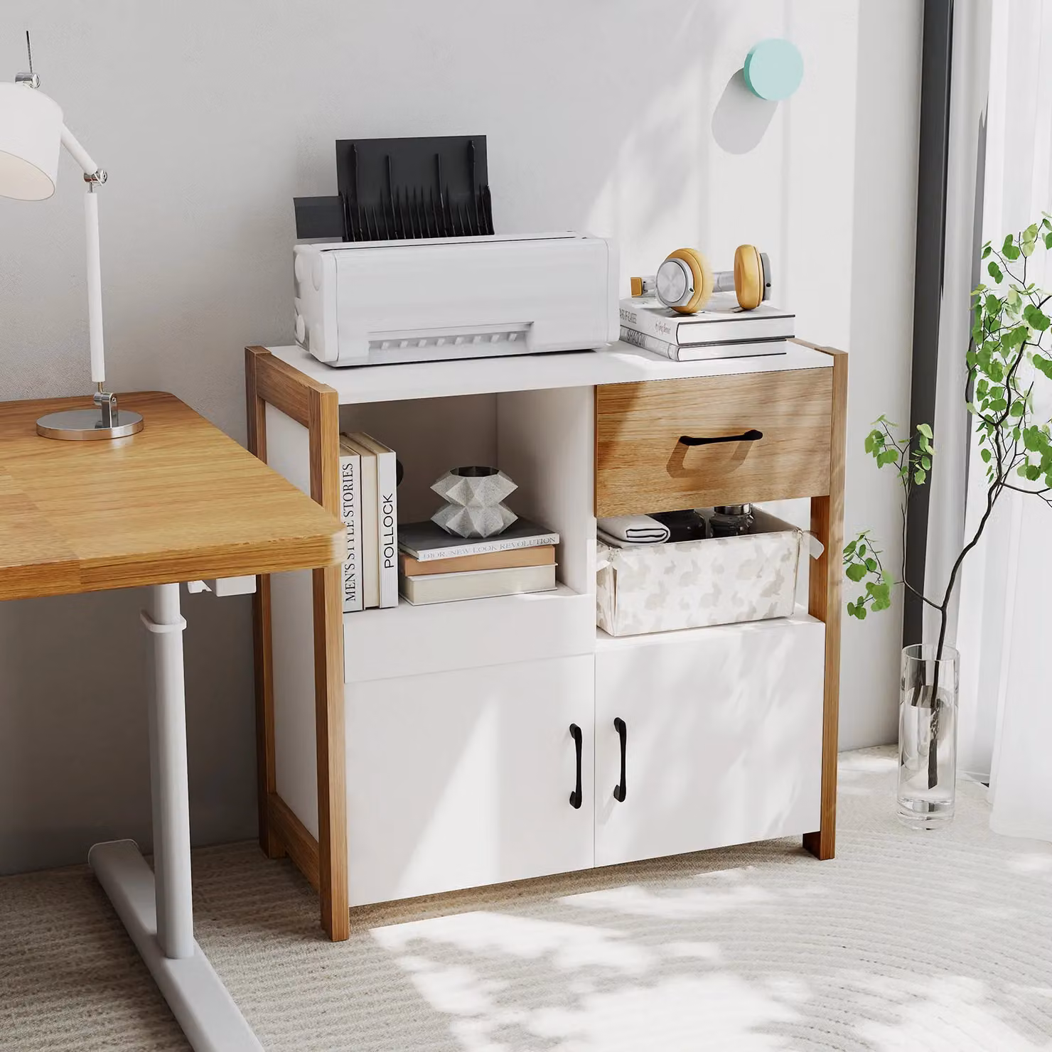 Gymax Modern White Wooden Buffet Sideboard with 2 Doors and 1 Drawer – 2
