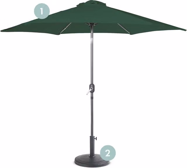 VonHaus 2.7m Parasol and Base Set in Dark Green with UPF 50+ Protection