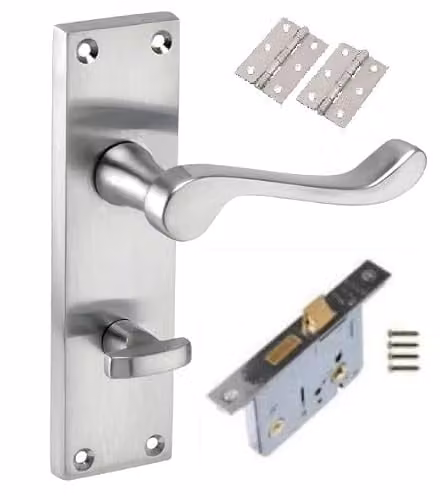 Golden Grace Brushed Chrome Scroll Bathroom Door Handle and Lock Set in Silver