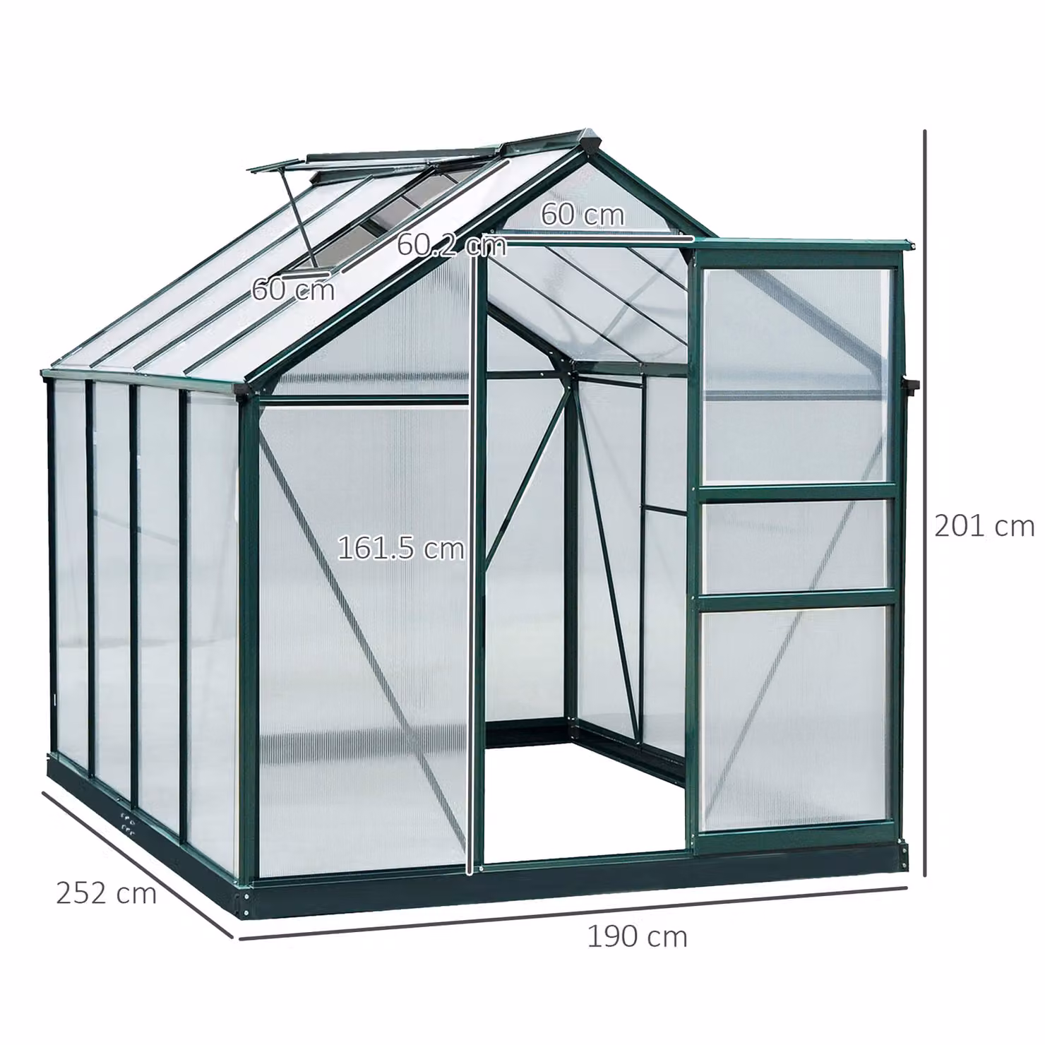 Outsunny Large Walk-In Greenhouse with Aluminium Frame and Sliding Door, Green and Transparent, W/D/H: 183 x 244 x 201 cm – 3