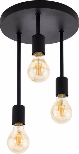 Loops Modern 3 Arm Semi Flush Ceiling Light in Black Steel with E27 Bulb Support – 1