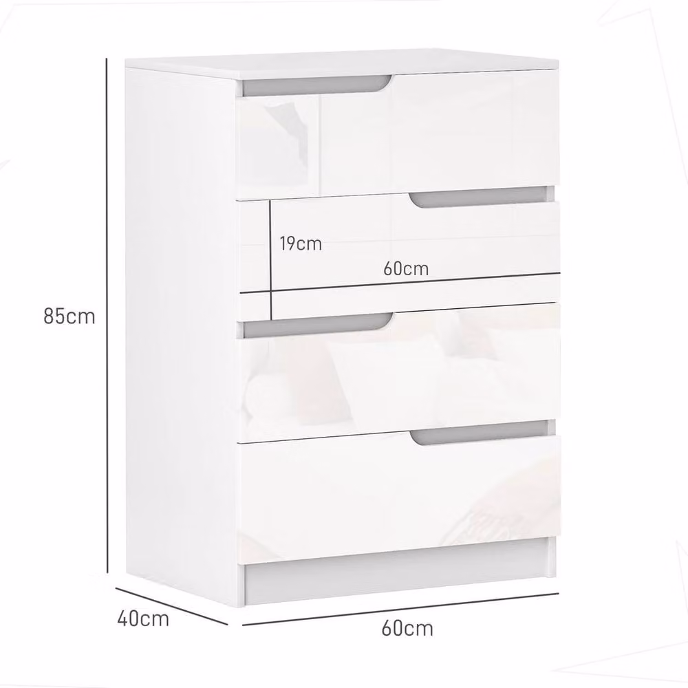 FORGEVIO Modern Glossy Chest of Drawers in White, W/D/H: 60 x 40 x 85 cm – 2