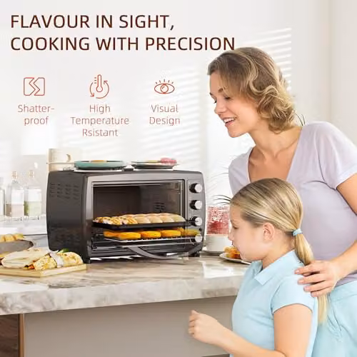 HOMCOM 36L Countertop Toaster Oven with 2 Hot Plates, Grill, Roast, Bake and Timer in Black, W/D/H: 54 x 35.5 x 35.5 cm – 9