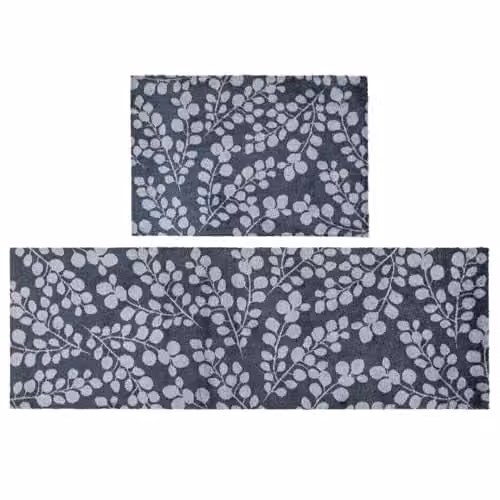 JVL Mega Mat Machine Washable Entrance Runner and Doormat Set, Branches, Grey, W/D/H: 150 x 57 x 2 cm