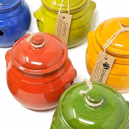 Verano Spanish Ceramics Selena Glazed Hand Dipped Ceramic Garlic Jar with Lid, Red, Height: 15 cm – 5