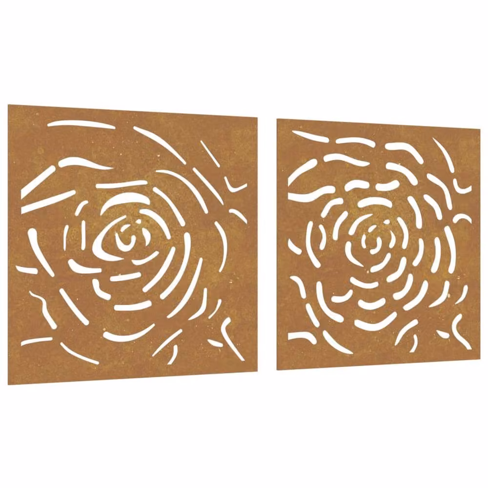 Berkfield Home Set of 2 Brown Corten Steel Rose Design Wall Decorations, W/H: 55 x 55 cm – 3