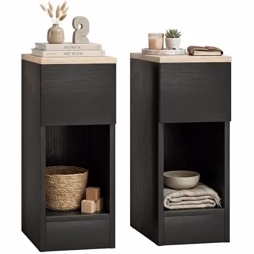 HOMCOM Set of 2 Modern Black Lacquered Bedside Tables for Bedroom and Living Room