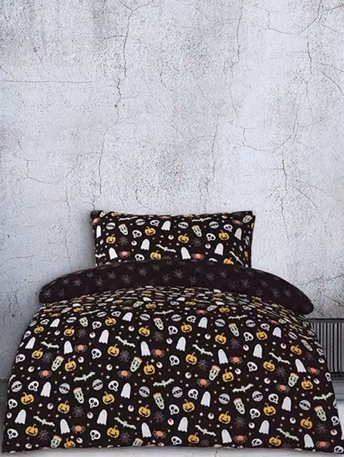 Smart Living Spooky and Magical Halloween Reversible Duvet Cover and Pillowcase Set, Black, W: 90 cm, L: 200 cm – 1
