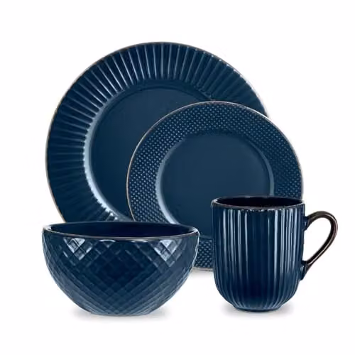 Tower Empire 16 Piece Stoneware Dinnerware Set in Blue and Bronze