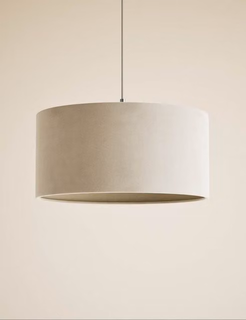M&S Modern Cylinder Fabric Ceiling Lamp Shade in Beige and White