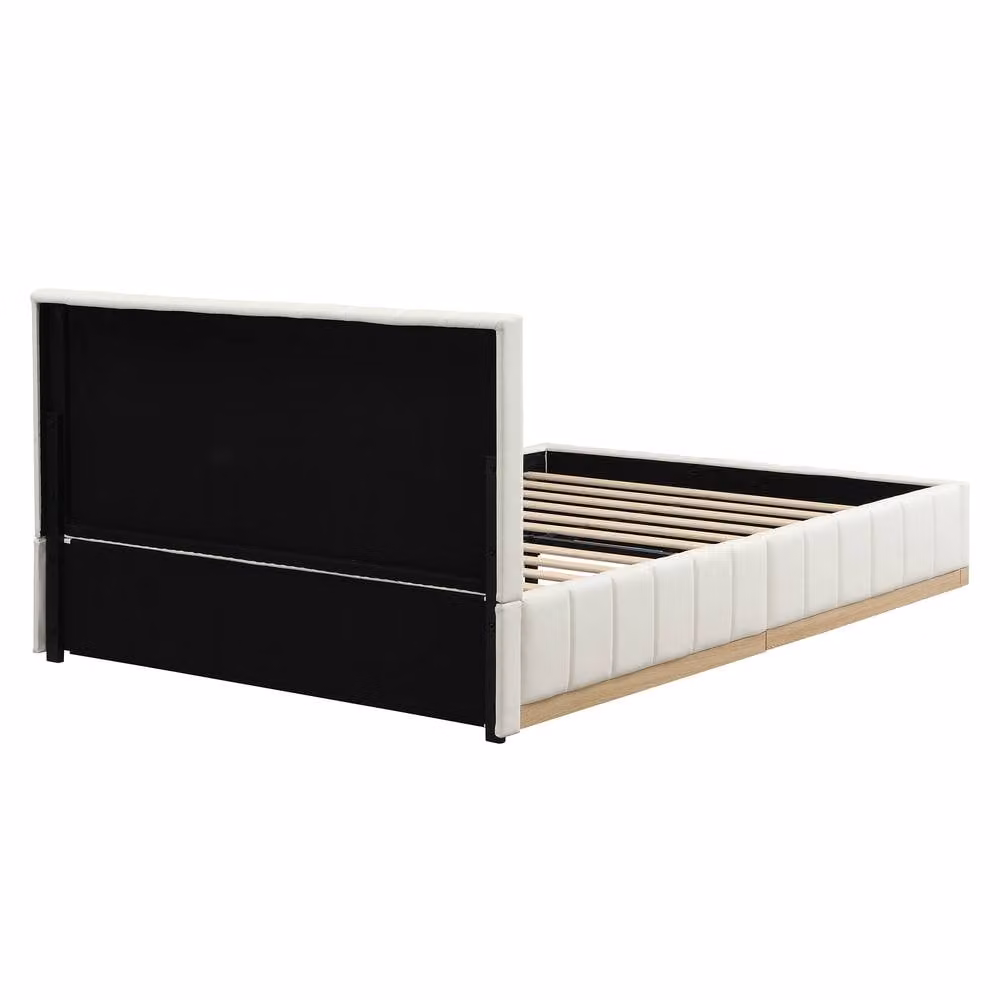 ModernLuxe Upholstered Double Bed with Lift Up Base in White, W/D/H: 140 x 204 x 89 cm – 3