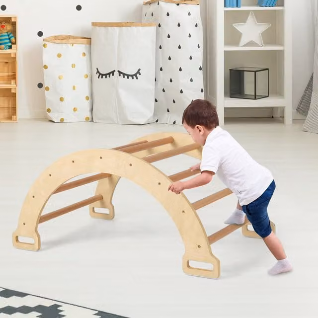 Costway 2-in-1 Arch Rocker and Climbing Arch with Soft Cushion in Beige and Brown