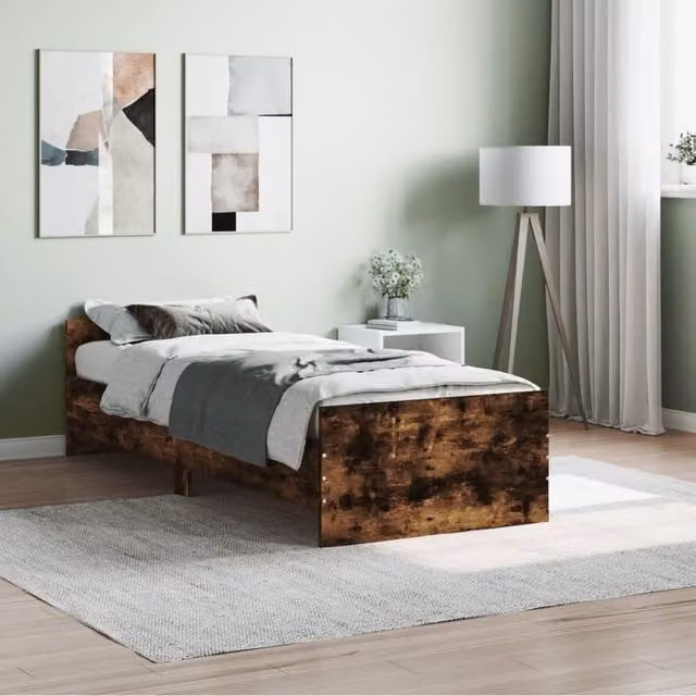 Berkfield Home Small Single Bed Frame in Smoked Oak Brown, Engineered Wood, W: 75 cm, L: 190 cm