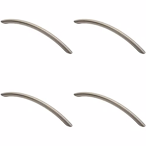 Loops 4 Pack Curved Bow Cabinet Pull Handles in Brushed Silver, 190 x 10 mm with 160 mm Fixing Centres