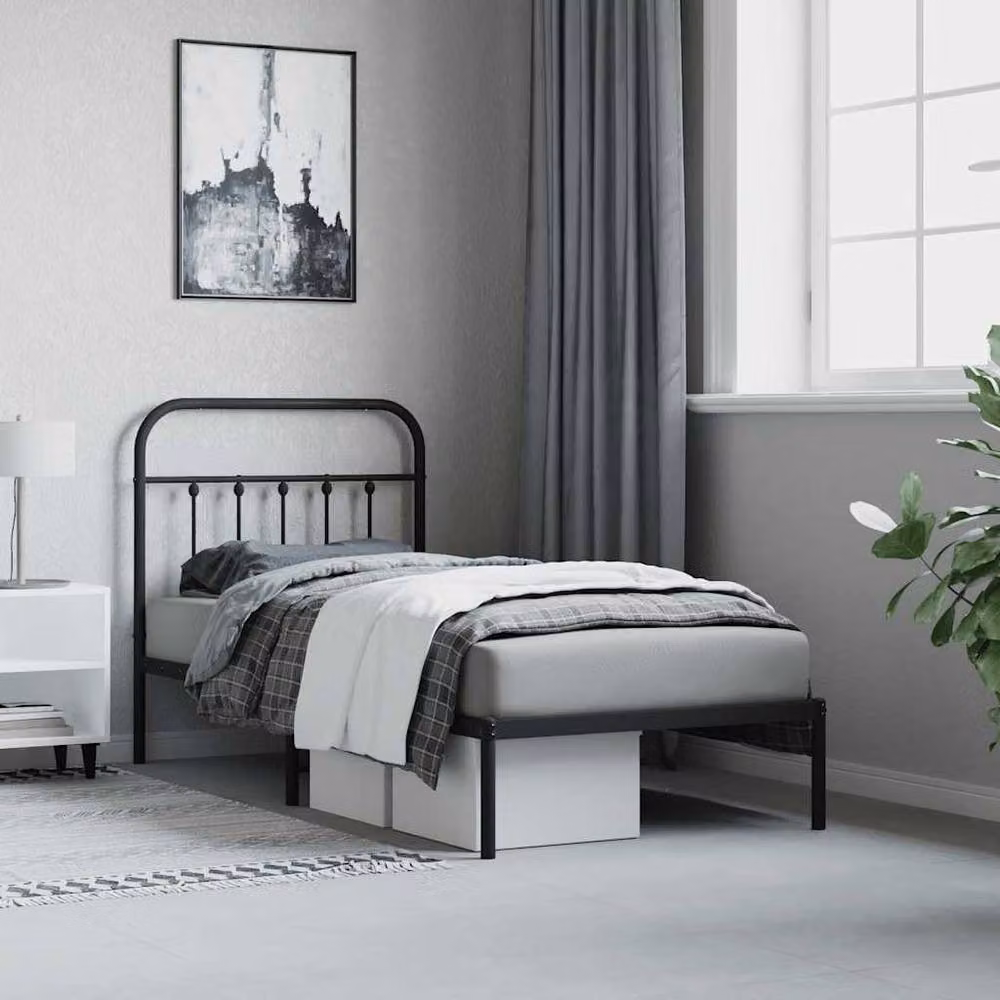 Berkfield Home Metal Bed Frame with Headboard in Black, W/D/H: 90 x 190 cm – 2