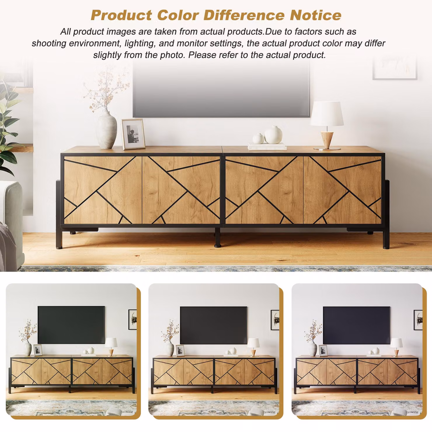 Aosom UK Geometric Wood TV Stand in Rustic Brown with Bold Geometric Doors and Adjustable Shelves, W/D/H: 153 x 40 x 50 cm – 3