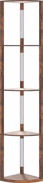HOMCOM Floor Standing LED Lamp with Shelves, Dimmable 3000K Warm White Light, Rustic Brown – 1