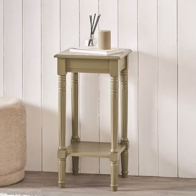 Pacific Lifestyle Heritage Square Pine Wood Accent Table with Shelf in Olive Green
