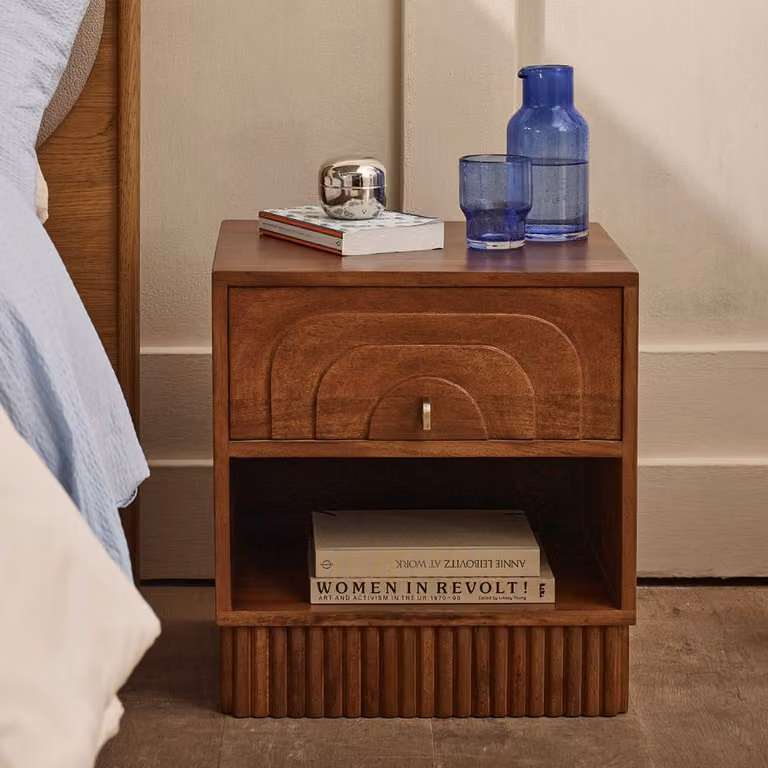 Atkin and Thyme Loki Bedside Drawer in Brown Mango Wood and Metal