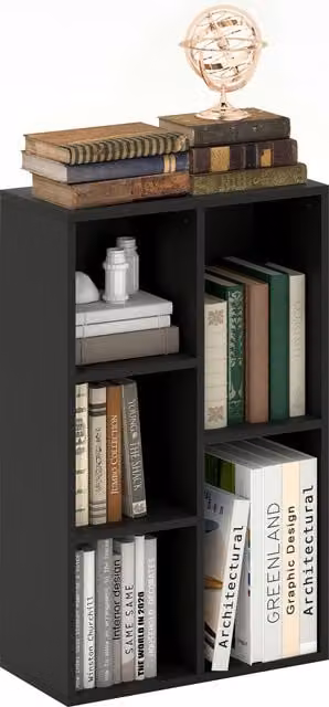HOMCOM Modern 2-Tier Freestanding Bookshelf with 5 Compartments in Black