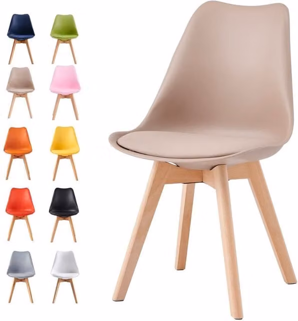 MCC Direct Set of 4 Eva Dining Chairs with Brown Fabric Seats and Solid Pine Wood Legs