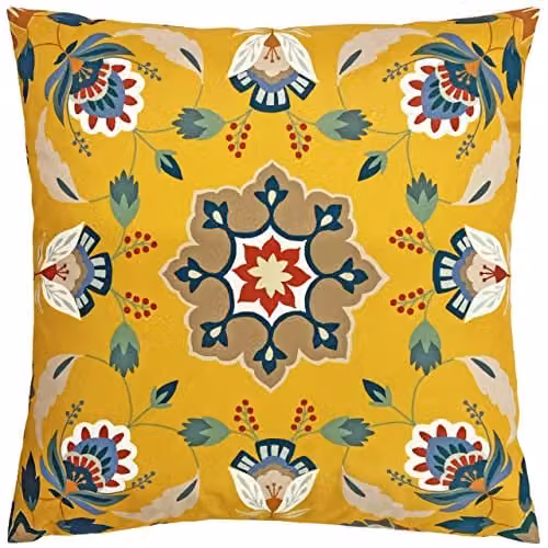 Furn Folk Flora Floral Outdoor Decorative Cushion, Yellow, W/D/H: 43 x 43 x 43 cm
