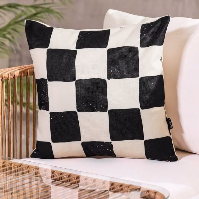 ICON Checkerboard Mono Square Cushion in Black and White, W/D/H: 43 x 43 x 43 cm