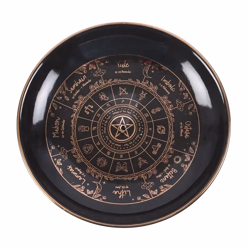Something Different Wheel Of The Year Ceramic Incense Holder in Black, W: 10.5 cm, D: 10.5 cm, H: 2.0 cm – 3