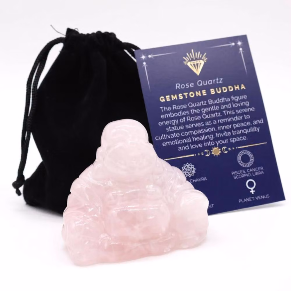 KDMD Rose Quartz Large Buddha Figurine in Light Pink Stone for Tabletop Decor – 3