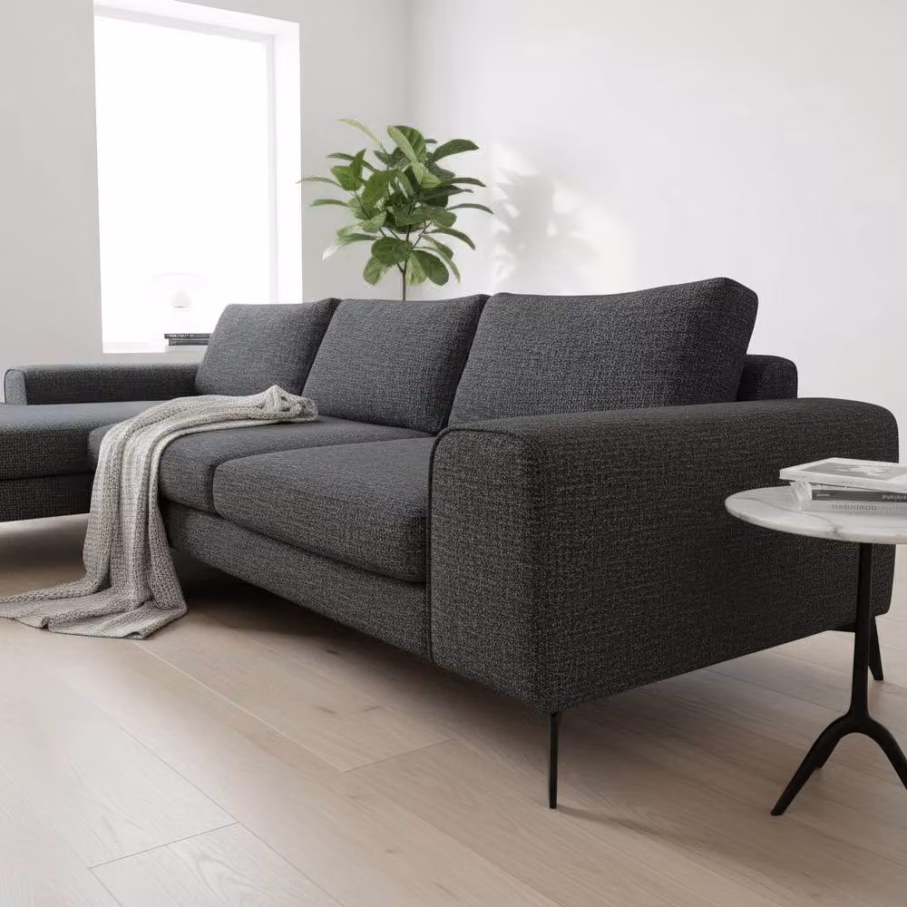 Abakus Direct Venice Chenille L-Shaped Corner Sofa in Black, Left Facing – 2