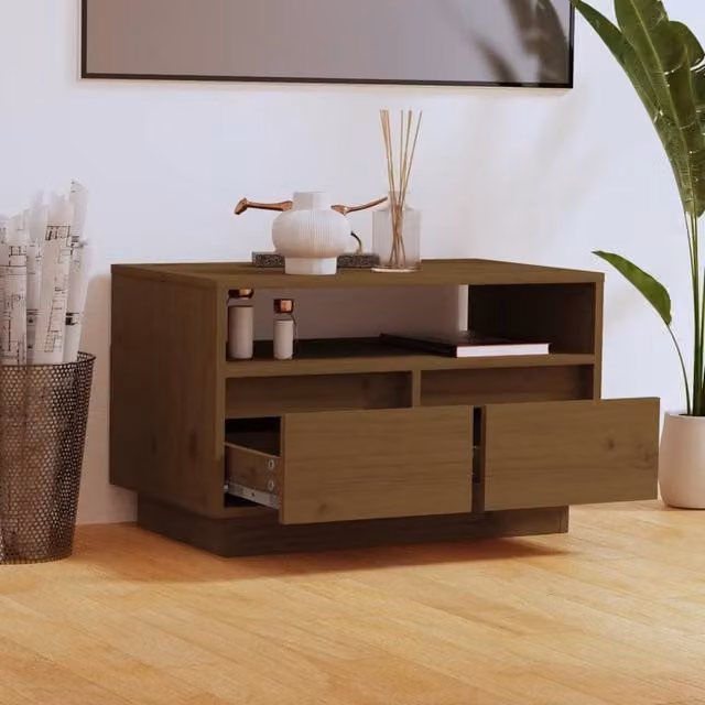 Berkfield Home TV Cabinet in Honey Brown Solid Pine Wood, W/D/H: 60 x 35 x 37 cm