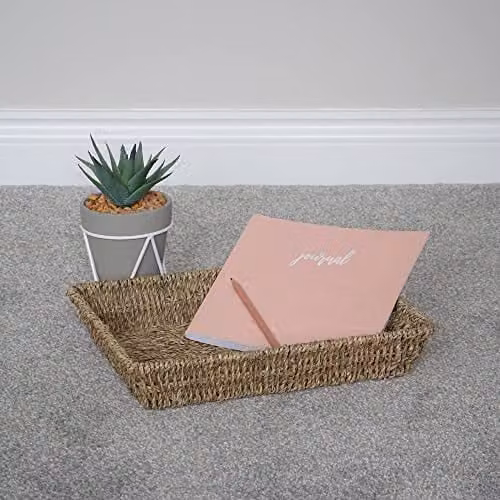 JVL Hand Woven Seagrass Rectangular Storage Trays, Set of 6, Brown/Beige, H: 6 cm x W: 33 cm x D: 25 cm – 3