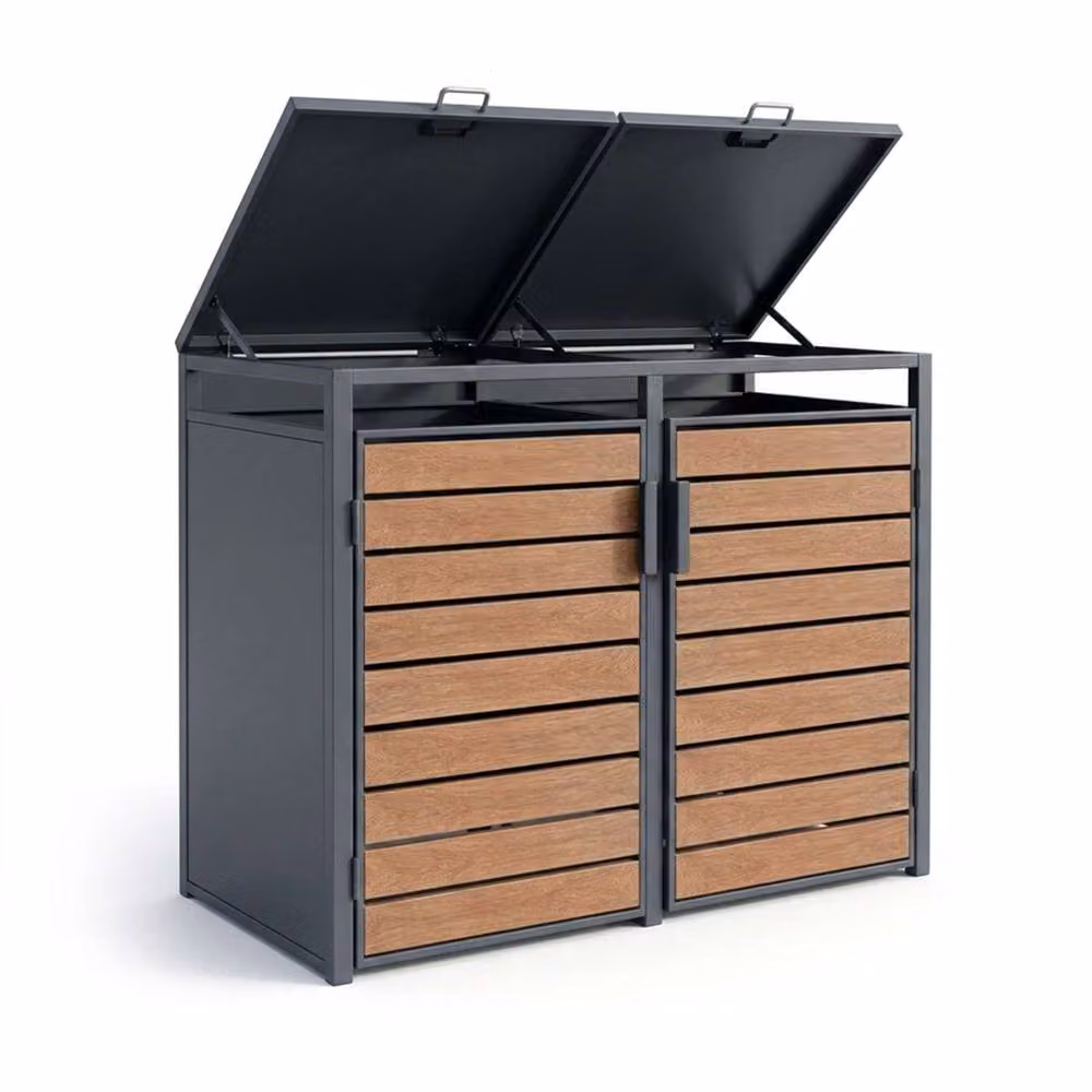 Nicoman Outdoor Metal Bin Storage Shed with Wood Effect Doors in Dark Grey Anthracite – 2