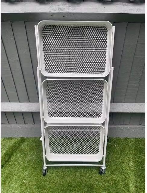 FORGEVIO White Folding Trolley Cart Storage Rack Rolling Metal Shelf for Home and Office
