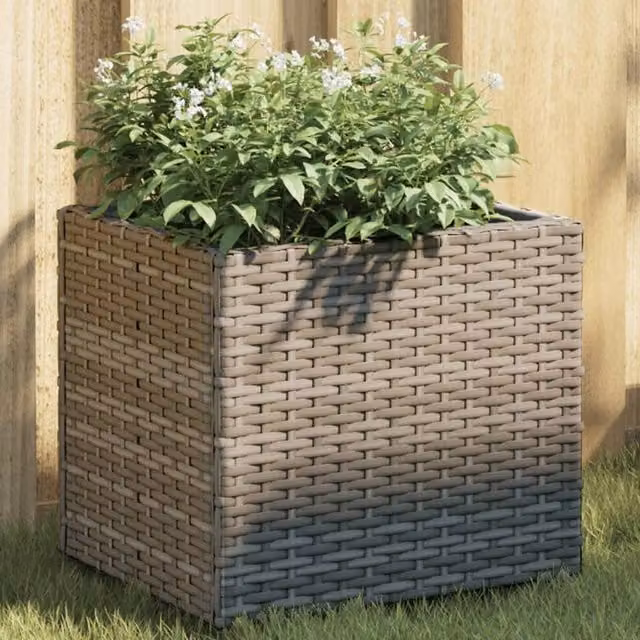 Berkfield Home Grey Poly Rattan Garden Planter Tub W: 36 cm, D: 30 cm, H: 32 cm