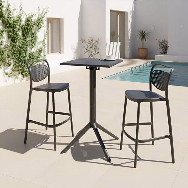 Wyld and Coco Black Matt Metal Bistro Table with Flip-Top, W/D/H: 60 x 60 x 111 cm
