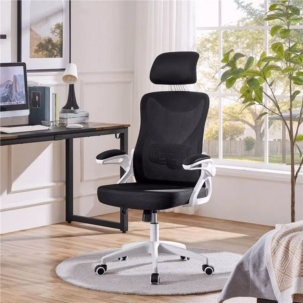 Kelvenix High Back Mesh Gaming and Office Chair in Black and White with Headrest and Armrests – 3