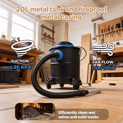 Spector 1200W Ash Vacuum Cleaner with 20L Metal Canister, HEPA Filter and Blower Function in Black – 10