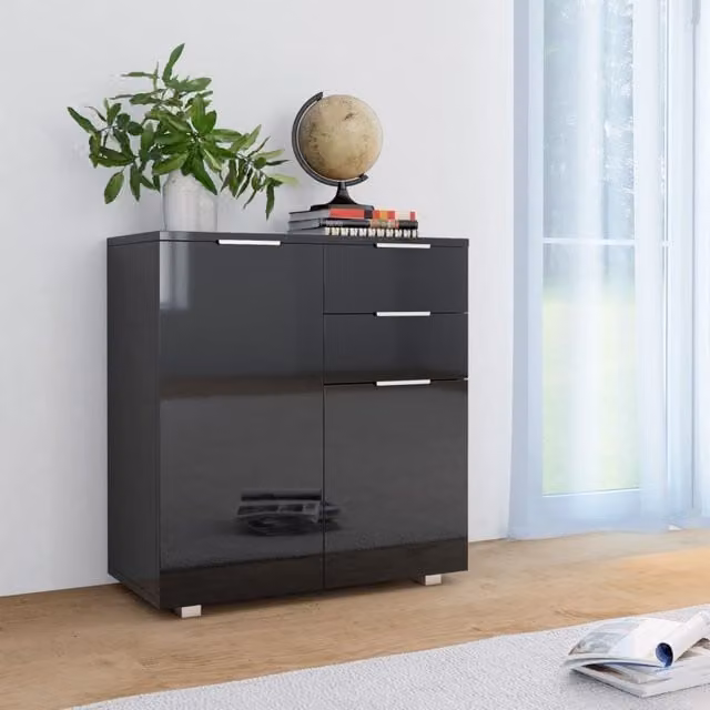 Berkfield Home Modern High Gloss Black Sideboard in Engineered Wood W/D/H: 71 x 35 x 76 cm – 1