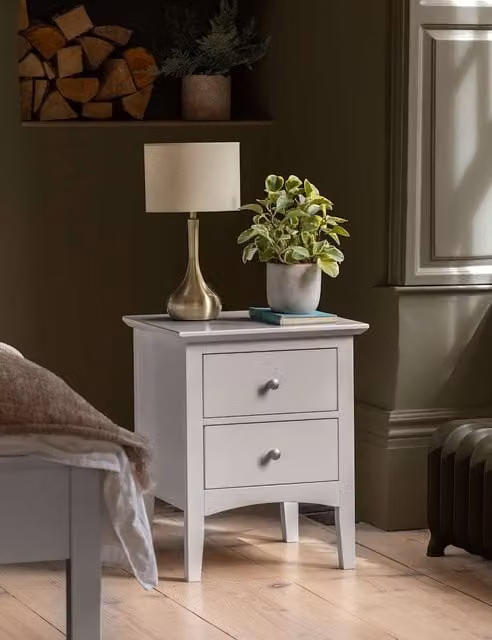 Gallery Direct Hastings Grey 2 Drawer Rubberwood Bedside Table