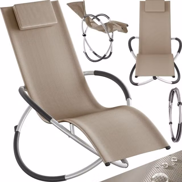 tectake Paulina Ergonomic Foldable Sunbed in Beige with Adjustable Headrest and Textilene Fabric