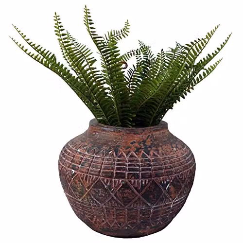 Leaf Rustic Aztec Vase Planter in Black and Brown, W/H: 23 x 30 cm – 4