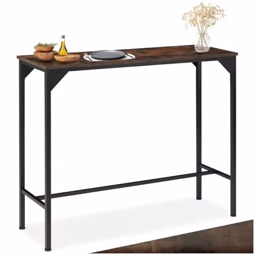 tectake Height-Adjustable Industrial Dining Table with MDF Laminate Top in Brown, W/D/H: 150 x 40 x 100.5 cm