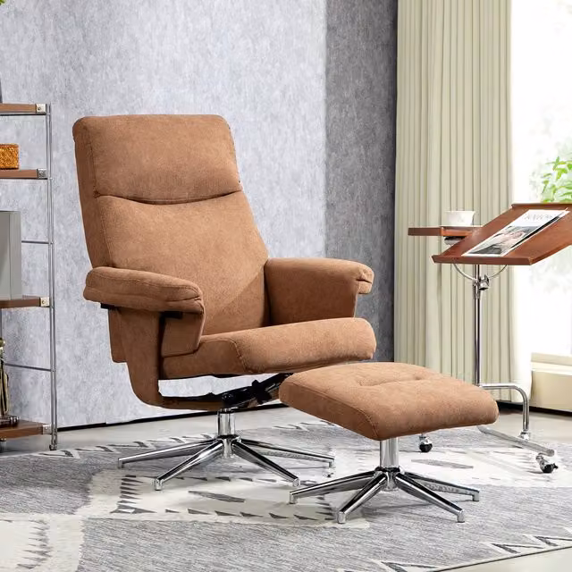 HOMCOM Brown Velvet Upholstered Recliner Chair with Footstool and Armrests