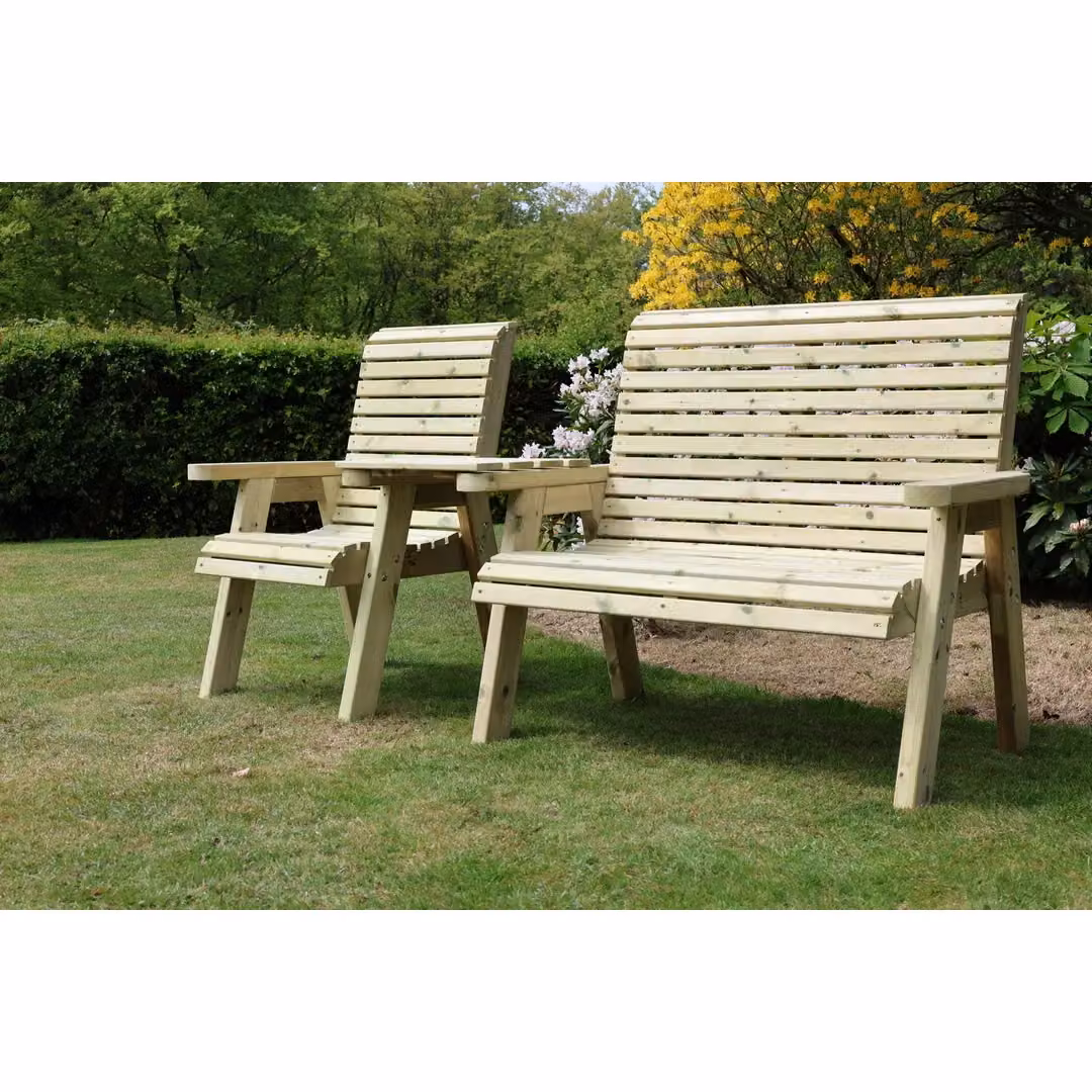 Churnet Valley Garden Furniture Ltd Ergo Trio Set Straight Tray in Brown Redwood Timber, W/D/H: 220 x 75 x 105 cm – 2