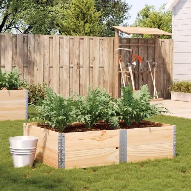 Berkfield Home Garden Brown Solid Wood and Galvanised Steel Raised Bed Planter W: 150 cm, D: 100 cm, H: 100 cm – 1